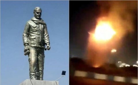 İranda general Qasim Süleymaninin heykəli yandırıldı